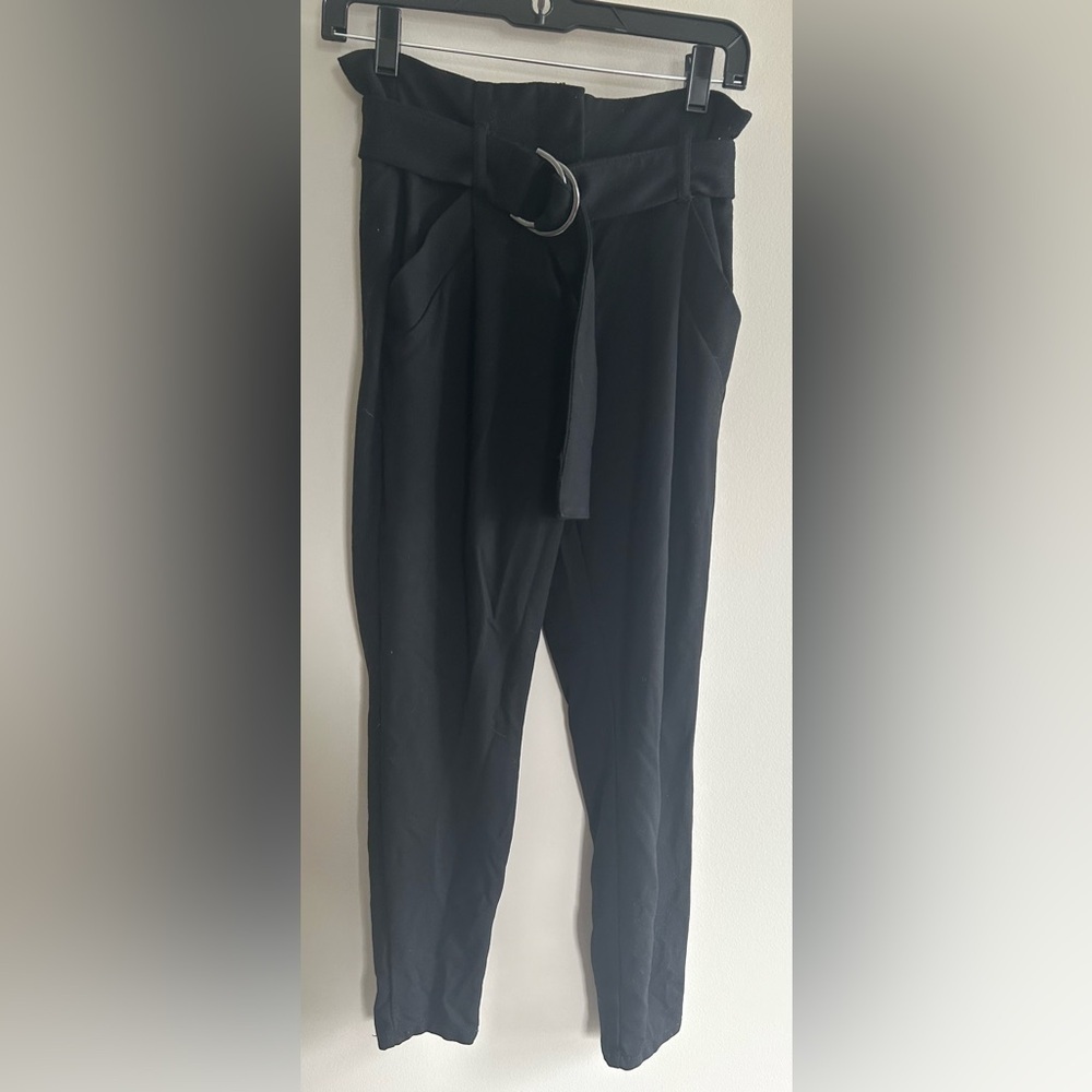Vero moda belted black stretchy high waisted straight leg work pants